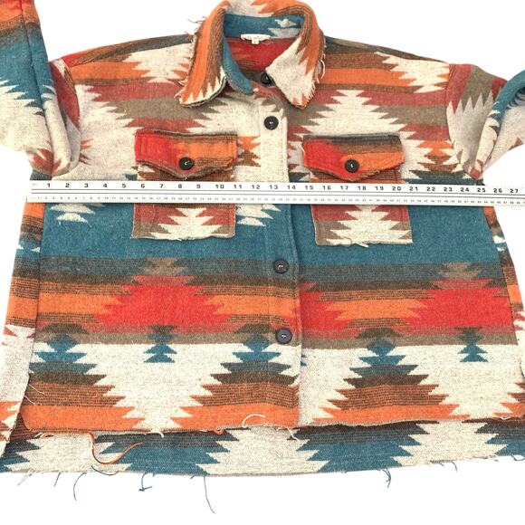 La Miel Womens Jacket Small Southwest Aztec Oversized Button Down Lightweight - Picture 10 of 16